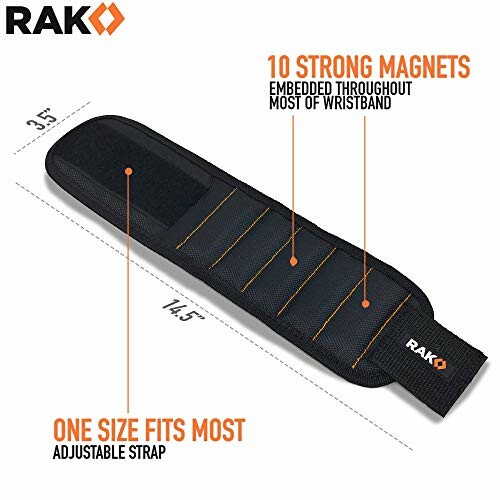 RAK magnetic wristband with 10 strong magnets and adjustable strap.