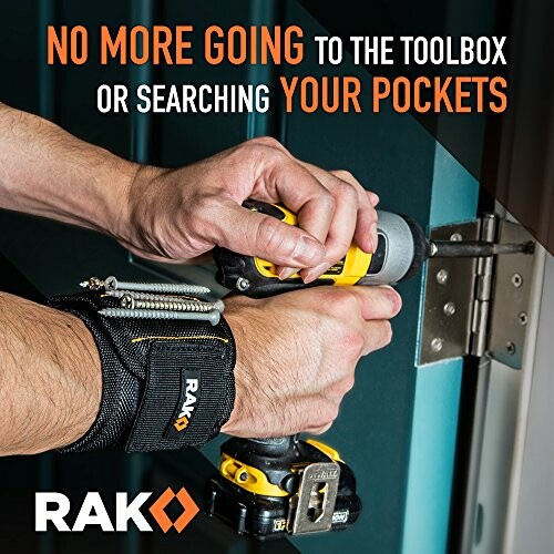 Hands using a drill with RAK magnetic wristband.