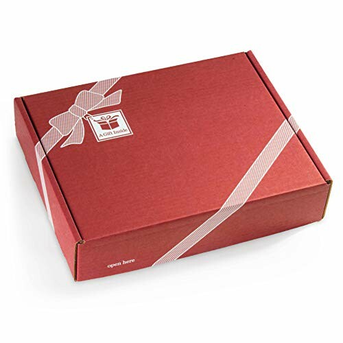 Red gift box with ribbon design.