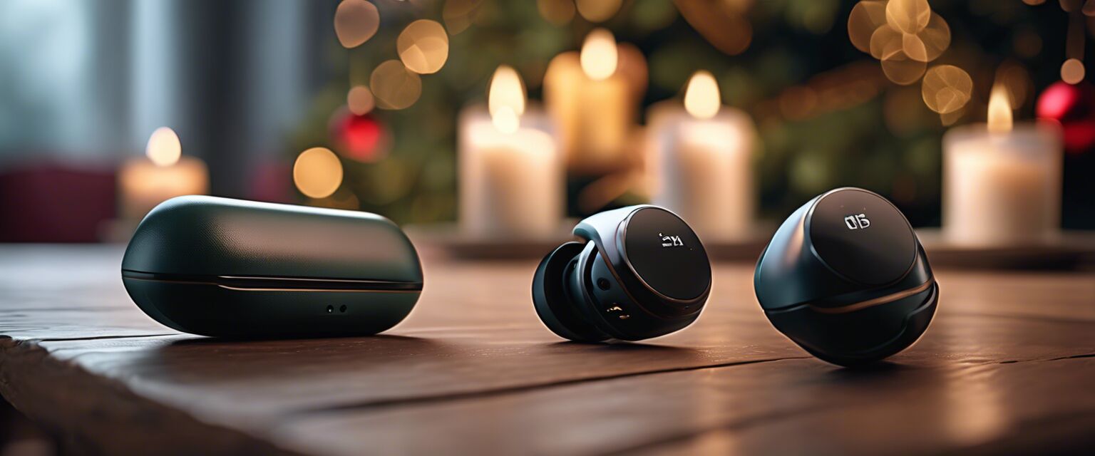 Wireless earbuds on a table